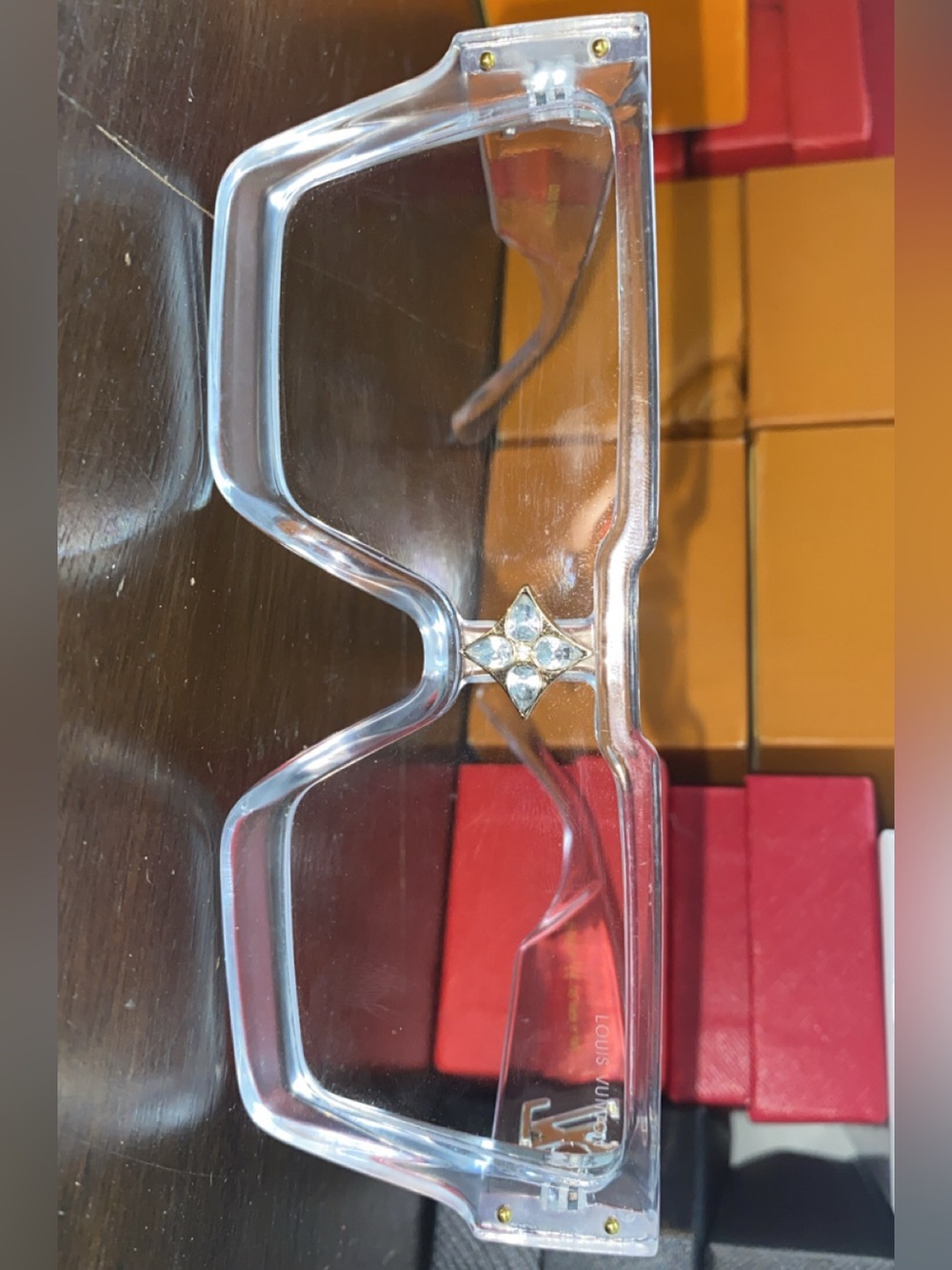 Louis Vuitton Clear Crystal-Embellished Square Frame Glasses